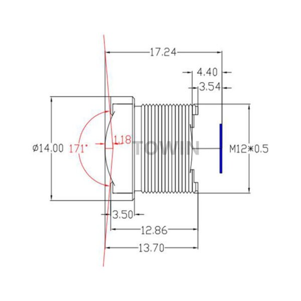 1/3″ 2.1mm 155° IR Corrected Wide Angle M12 Lens