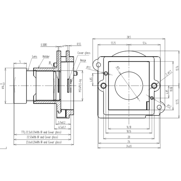 1/2.7″ 4mm M12 Wide Angle Lens 96° CCTV Lens