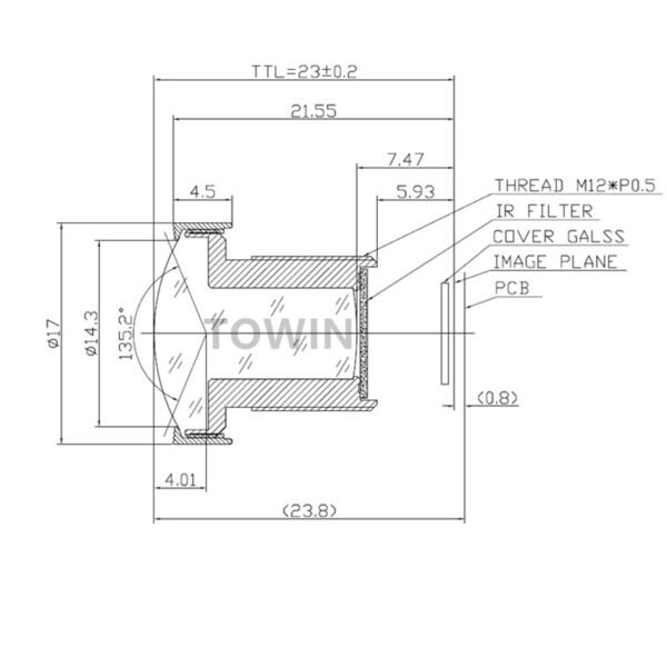 1/2.3″ 4mm 118° Wide Angle M12 Lens