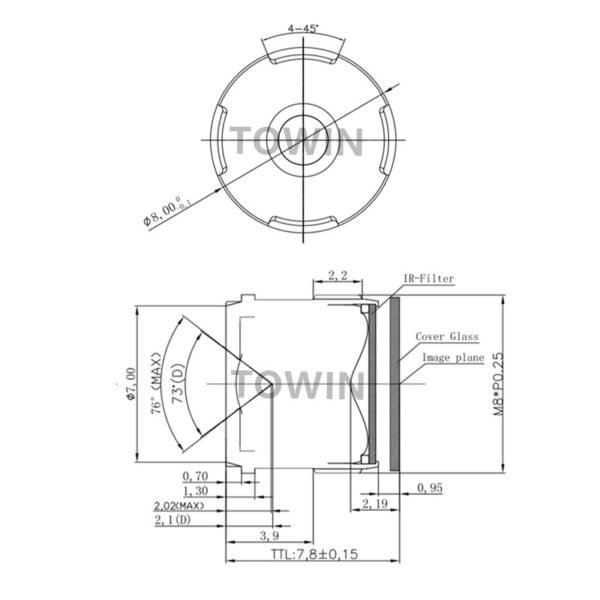 4.3mm 1/2.7″ Low Distortion M8 miniature Lens