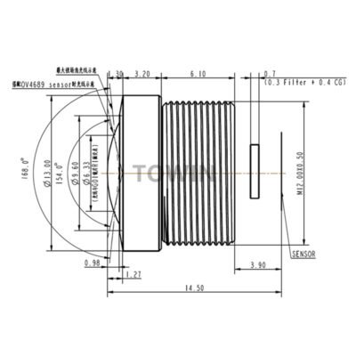 2.56mm 165° Wide Angle M12 Lens