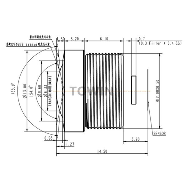 2.56mm 165° Wide Angle M12 Lens