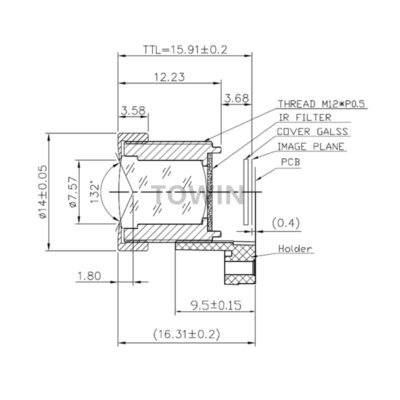1/2.8″ 3.65mm 116° Wide Angle M12 Lens