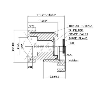 1/3″ 2.6mm 160° Wide Angle M12 Lens
