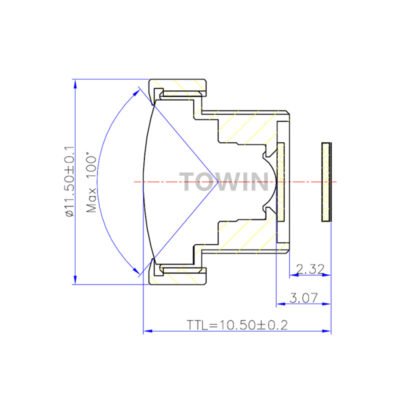 1/4" 2.1mm Low Distortion M8 Miniature Lens