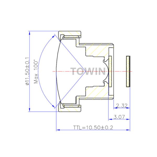 1/4" 2.1mm Low Distortion M8 Miniature Lens