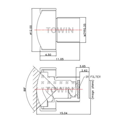 1/4″ 2.5mm M7 Miniature Low Distortion Lens