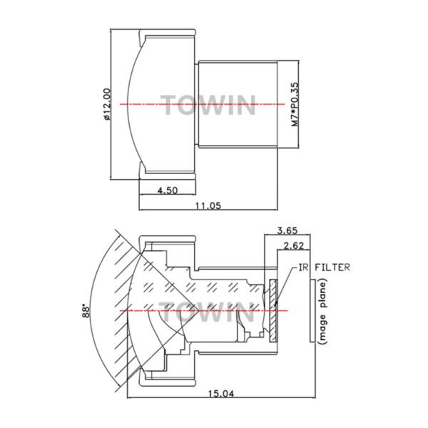 1/4″ 2.5mm M7 Miniature Low Distortion Lens