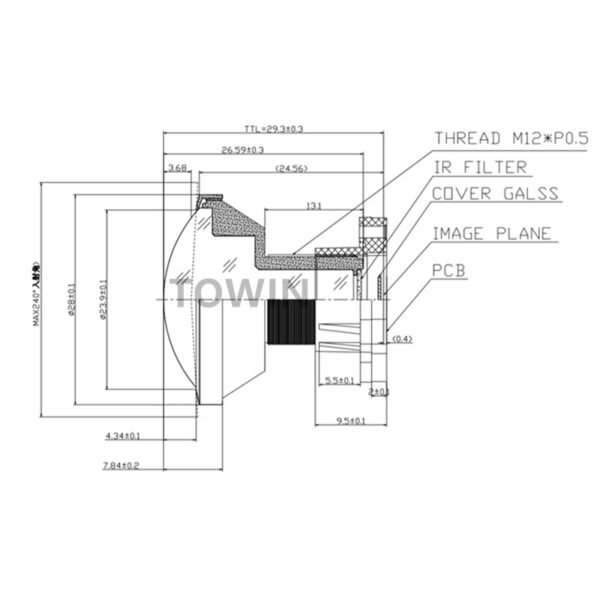 5MP 185° Fisheye M12 Lens