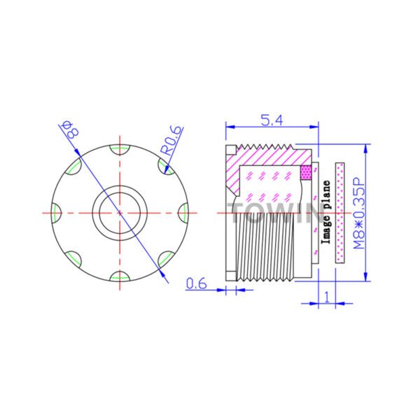 8MP 4.4mm 1/3.2" Low Distortion M8 Miniature Lens