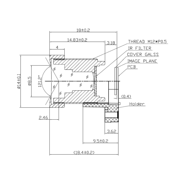 3.68mm M12 Wide Angle Lens | 1/3" 107° Drone Lens